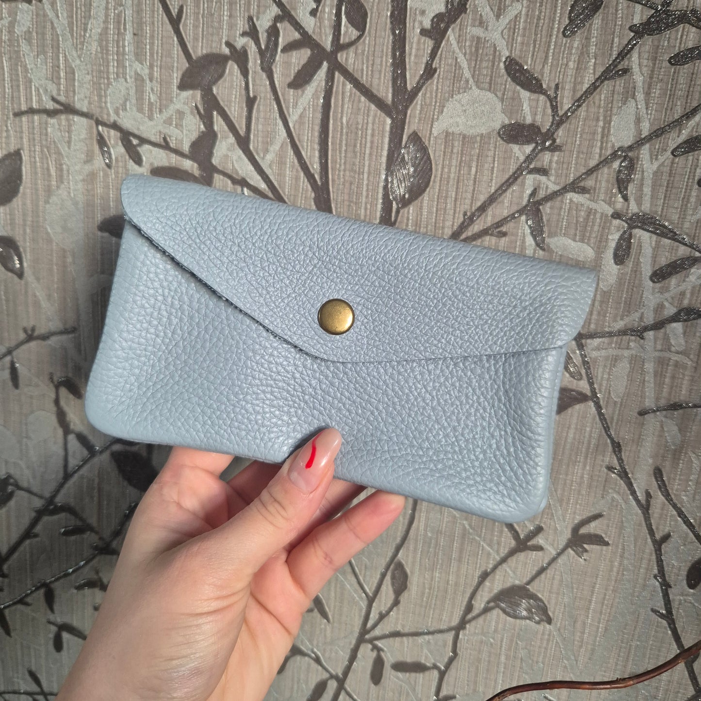 Large leather coin purse - pale blue