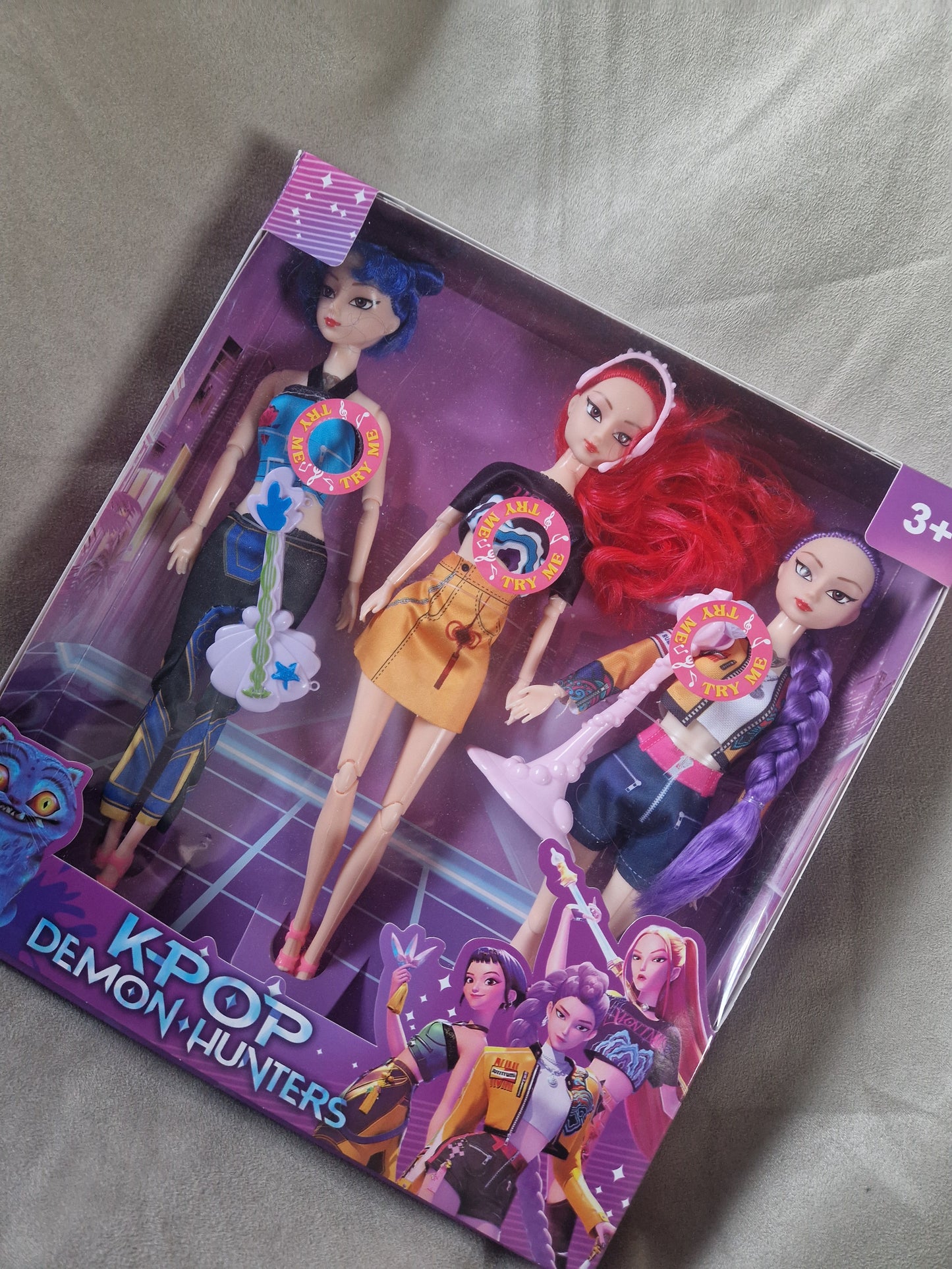 X3 pack of k-pop demon hunters singing dolls.