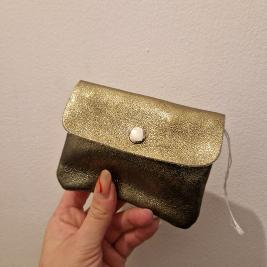 Leather coin purse - metalic green