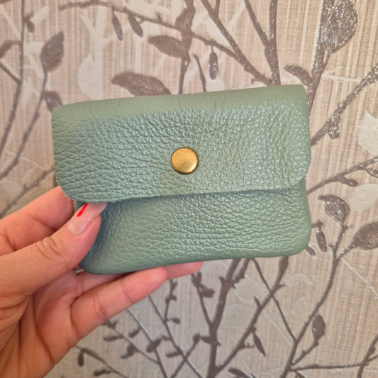 Leather coin purse - sage green