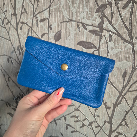 Large leather coin purse - royal blue