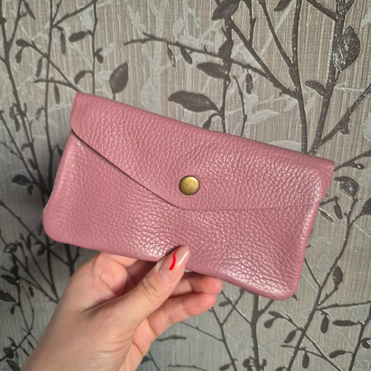 Large leather coin purse - rose
