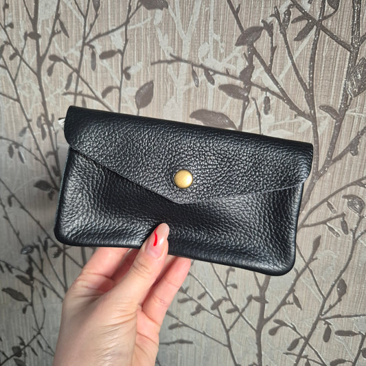 Large leather coin purse - black